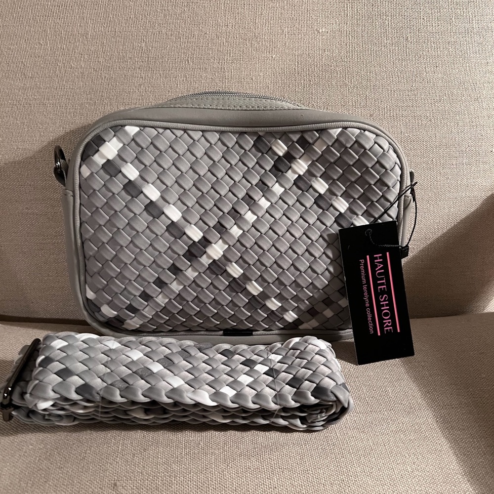 HAUTE SHORE Silver and Gray Woven Crossbody Bag